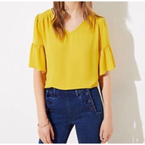 LOFT Tops - New Loft mixed media Ruffle Sleeve Top in Yellow